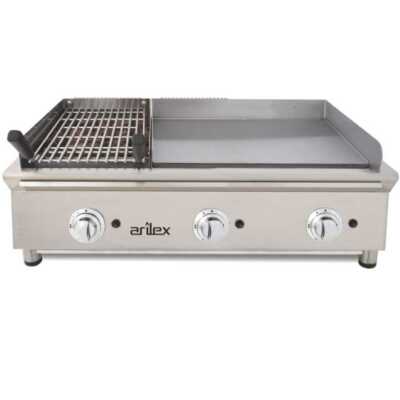 Fry-Top a gás 65 cm aço rectificado + churrasqueira a gás 100FRYGRBN