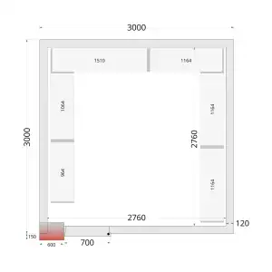 Câmara de congelação Completa 3000 x 3000 x 2200mm CRNF3030